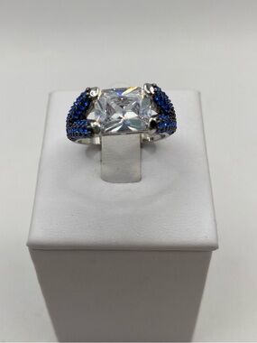 Real Collectibles Silver Radiant Cut Simulated Diamond Blue Sapphire Ring Size 8